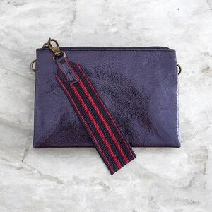 Anthropologie Blue Metallic Wristlet with Blue & Red Wristlet Strap